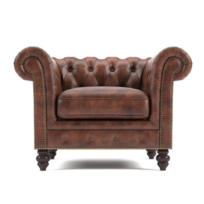 Chesterfield leather armchair with white background